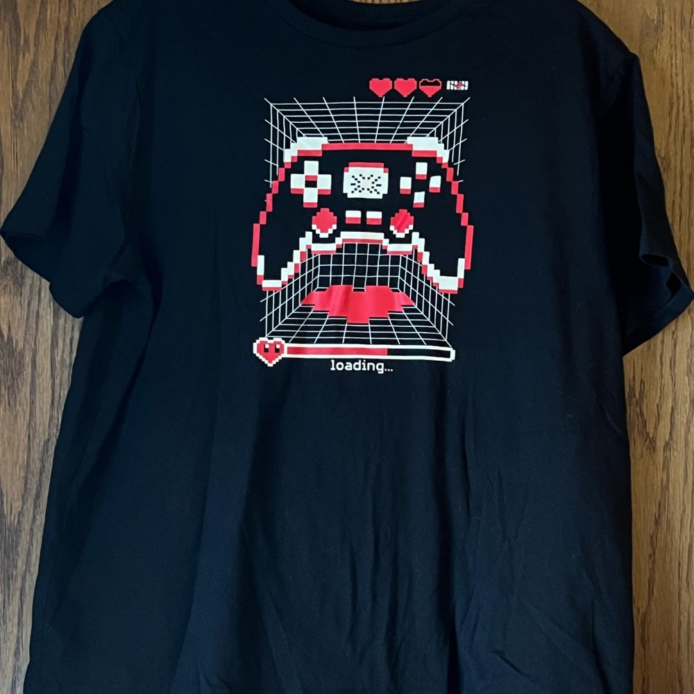 Retro Gaming T-Shirt - Black with Red and White Design Boys XL 14-16 Husky